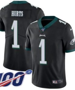 Philadelphia Eagles #1 Jalen Hurts Black Alternate Stitched NFL 100th Season Vapor Untouchable Limited Jersey