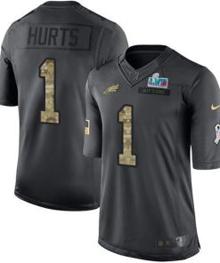 Philadelphia Eagles #1 Jalen Hurts Black Super Bowl LVII Patch Stitched NFL Limited 2016 Salute To Service Jersey