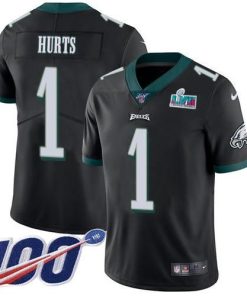 Philadelphia Eagles #1 Jalen Hurts Black Super Bowl LVII Patch Alternate Stitched NFL 100th Season Vapor Limited Jersey