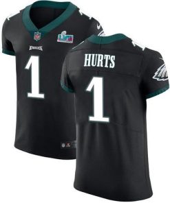 Philadelphia Eagles #1 Jalen Hurts Black Super Bowl LVII Patch Alternate Stitched NFL Vapor Untouchable Elite Jersey