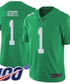 Philadelphia Eagles #1 Jalen Hurts Green Stitched NFL Limited Rush 100th Season Jersey