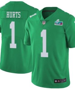 Philadelphia Eagles #1 Jalen Hurts Green Super Bowl LVII Patch Stitched NFL Limited Rush Jersey