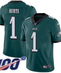 Philadelphia Eagles #1 Jalen Hurts Green Team Color Stitched NFL 100th Season Vapor Untouchable Limited Jersey