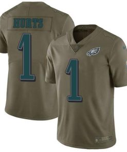 Philadelphia Eagles #1 Jalen Hurts Olive Stitched NFL Limited 2017 Salute To Service Jersey