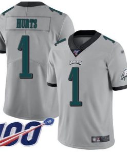 Philadelphia Eagles #1 Jalen Hurts Silver Stitched NFL Limited Inverted Legend 100th Season Jersey