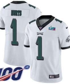 Philadelphia Eagles #1 Jalen Hurts White Super Bowl LVII Patch Stitched NFL 100th Season Vapor Limited Jersey
