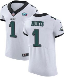 Philadelphia Eagles #1 Jalen Hurts White Super Bowl LVII Patch Stitched NFL New Elite Jersey