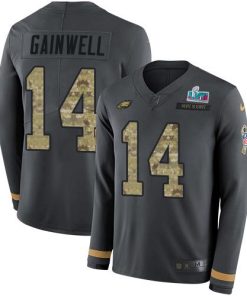 Philadelphia Eagles #14 Kenneth Gainwell Anthracite Salute To Service Super Bowl LVII Patch Stitched NFL Limited Therma Long Sleeve Jersey
