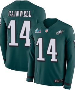 Philadelphia Eagles #14 Kenneth Gainwell Green Team Color Super Bowl LVII Patch Stitched NFL Limited Therma Long Sleeve Jersey
