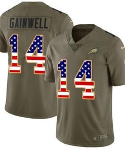 Philadelphia Eagles #14 Kenneth Gainwell Olive/USA Flag Stitched NFL Limited 2017 Salute To Service Jersey