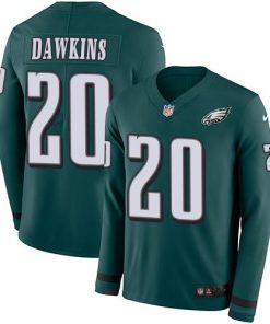 Philadelphia Eagles #20 Brian Dawkins Midnight Green Team Color Stitched NFL Limited Therma Long Sleeve Jersey