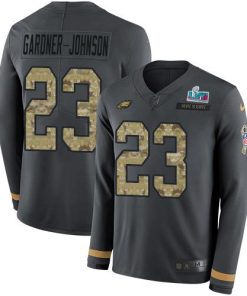 Philadelphia Eagles #23 C.J. Gardner-Johnson Anthracite Salute To Service Super Bowl LVII Patch Stitched NFL Limited Therma Long Sleeve Jersey