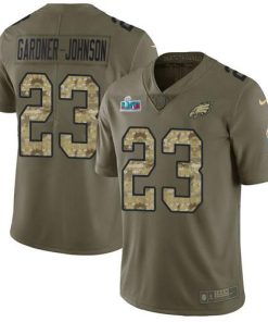 Philadelphia Eagles #23 C.J. Gardner-Johnson Olive/Camo Super Bowl LVII Patch Stitched NFL Limited 2017 Salute To Service Jersey
