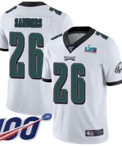Philadelphia Eagles #26 Miles Sanders White Super Bowl LVII Patch Stitched NFL 100th Season Vapor Limited Jersey