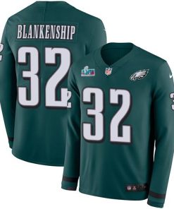 Philadelphia Eagles #32 Reed Blankenship Green Team Color Super Bowl LVII Patch Stitched NFL Limited Therma Long Sleeve Jersey