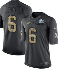 Philadelphia Eagles #6 DeVonta Smith Black Super Bowl LVII Patch Stitched NFL Limited 2016 Salute To Service Jersey