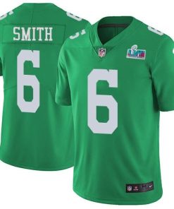 Philadelphia Eagles #6 DeVonta Smith Green Super Bowl LVII Patch Stitched NFL Limited Rush Jersey