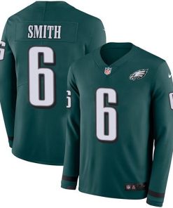 Philadelphia Eagles #6 DeVonta Smith Green Team Color Stitched NFL Limited Therma Long Sleeve Jersey