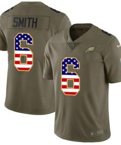 Philadelphia Eagles #6 DeVonta Smith Olive/USA Flag Stitched NFL Limited 2017 Salute To Service Jersey