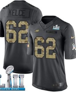 Philadelphia Eagles #62 Jason Kelce Black Super Bowl LII Stitched NFL Limited 2016 Salute To Service Jersey