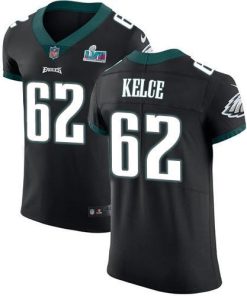 Philadelphia Eagles #62 Jason Kelce Black Super Bowl LVII Patch Alternate Stitched NFL Vapor Untouchable Elite Jersey