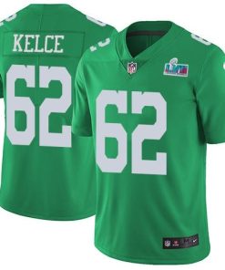 Philadelphia Eagles #62 Jason Kelce Green Super Bowl LVII Patch Stitched NFL Limited Rush Jersey