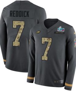 Philadelphia Eagles #7 Haason Reddick Anthracite Salute To Service Super Bowl LVII Patch Stitched NFL Limited Therma Long Sleeve Jersey