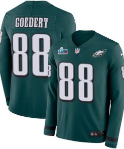 Philadelphia Eagles #88 Dallas Goedert Green Super Bowl LVII Patch Team Color Stitched NFL Limited Therma Long Sleeve Jersey
