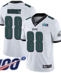 Philadelphia Eagles #88 Dallas Goedert White Super Bowl LVII Patch Stitched NFL 100th Season Vapor Limited Jersey