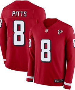 Nike Falcons #8 Kyle Pitts Red Team Color Stitched NFL Limited Therma Long Sleeve Jersey