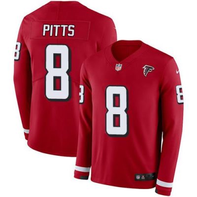 Nike Falcons #8 Kyle Pitts Red Team Color Stitched NFL Limited Therma Long Sleeve Jersey