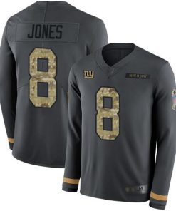 Nike Giants #8 Daniel Jones Anthracite Salute To Service Men's Stitched NFL Limited Therma Long Sleeve Jersey