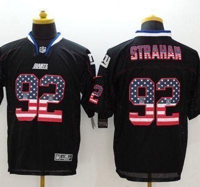 Nike Giants #92 Michael Strahan Black Men's Stitched NFL Elite USA Flag Fashion Jersey
