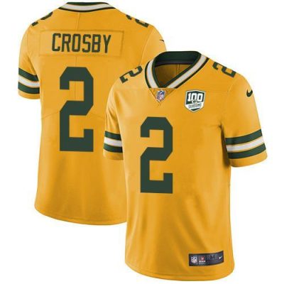 Nike Green Bay Packers #2 Mason Crosby Yellow 100th Season Stitched Limited Rush Jersey
