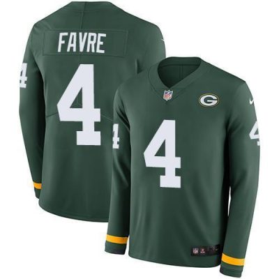 Nike Green Bay Packers #4 Brett Favre Green Team Color Stitched Limited Therma Long Sleeve Jersey