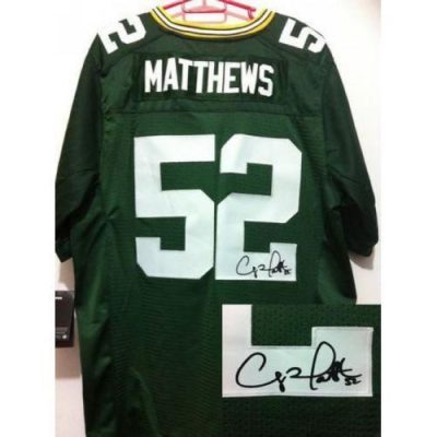 Nike Green Bay Packers #52 Clay Matthews Green Team Color Stitched Elite Autographed Jersey