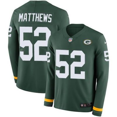 Nike Green Bay Packers #52 Clay Matthews Green Team Color Stitched Limited Therma Long Sleeve Jersey