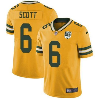 Nike Green Bay Packers #6 JK Scott Yellow 100th Season Stitched Limited Rush Jersey