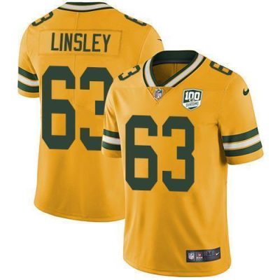 Nike Green Bay Packers #63 Corey Linsley Yellow 100th Season Stitched Limited Rush Jersey