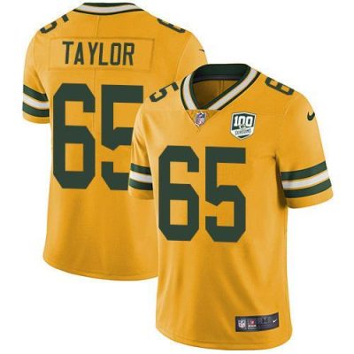 Nike Green Bay Packers #65 Lane Taylor Yellow 100th Season Stitched Limited Rush Jersey