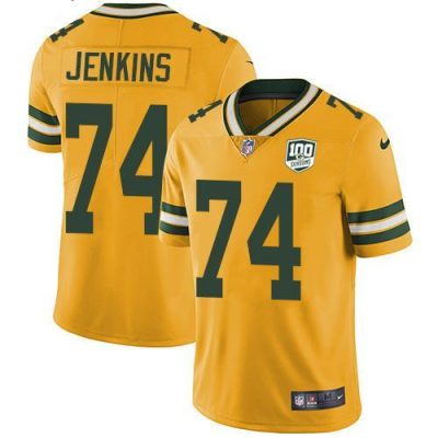 Nike Green Bay Packers #74 Elgton Jenkins Yellow 100th Season Stitched Limited Rush Jersey