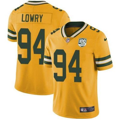 Nike Green Bay Packers #94 Dean Lowry Yellow 100th Season Stitched Limited Rush Jersey