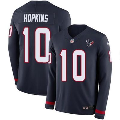 Nike Houston Texans #10 DeAndre Hopkins Navy Blue Team Color Stitched NFL Limited Therma Long Sleeve Jersey