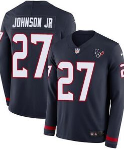 Nike Houston Texans #27 Duke Johnson Jr Navy Blue Team Color Stitched NFL Limited Therma Long Sleeve Jersey