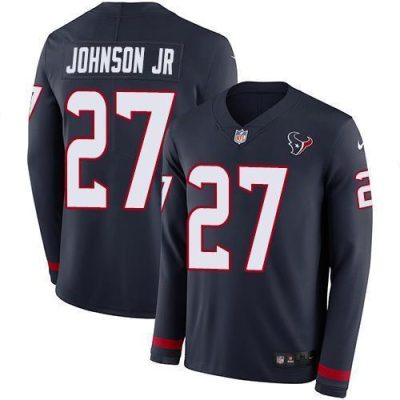 Nike Houston Texans #27 Duke Johnson Jr Navy Blue Team Color Stitched NFL Limited Therma Long Sleeve Jersey