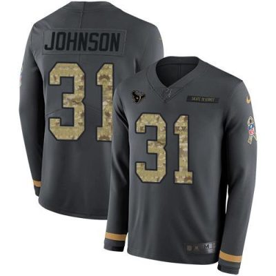 Nike Houston Texans #31 David Johnson Anthracite Salute to Service Stitched NFL Limited Therma Long Sleeve Jersey