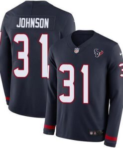 Nike Houston Texans #31 David Johnson Navy Blue Team Color Stitched NFL Limited Therma Long Sleeve Jersey