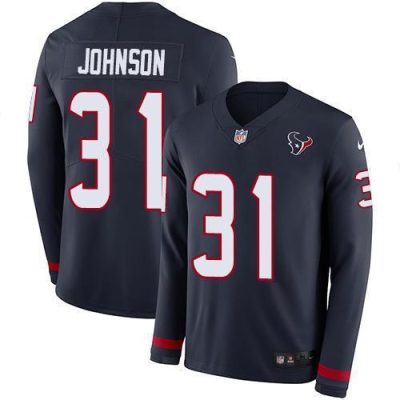 Nike Houston Texans #31 David Johnson Navy Blue Team Color Stitched NFL Limited Therma Long Sleeve Jersey