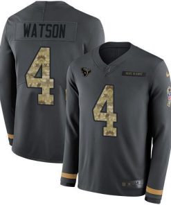 Nike Houston Texans #4 Deshaun Watson Anthracite Salute to Service Stitched NFL Limited Therma Long Sleeve Jersey