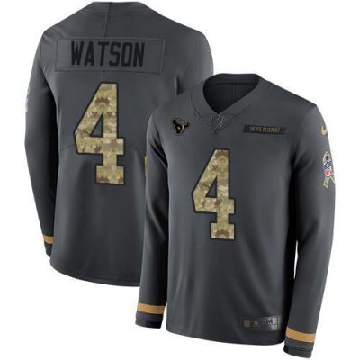 Nike Houston Texans #4 Deshaun Watson Anthracite Salute to Service Stitched NFL Limited Therma Long Sleeve Jersey